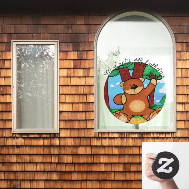 Bear in grassland birthday  window cling (Home Window)