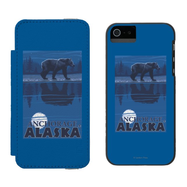 Bear in Moonlight - Anchorage, Alaska Incipio iPhone Wallet Case (Side by Side)