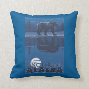 Bear in Moonlight - Anchorage, Alaska Throw Pillow