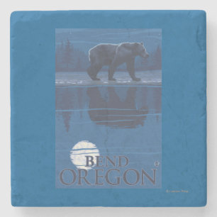 Bear in Moonlight - Bend, Oregon Stone Coaster