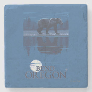 Bear in Moonlight - Bend, Oregon Stone Coaster
