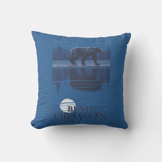 Bear in Moonlight - Bend, Oregon Throw Pillow (Front)