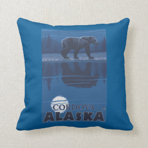 Bear in Moonlight - Cordova, Alaska Throw Pillow
