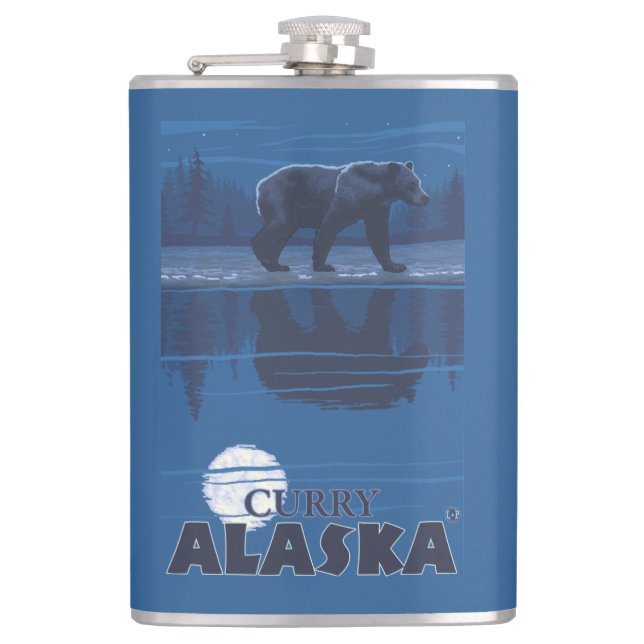 Bear in Moonlight - Curry, Alaska Hip Flask (Front)