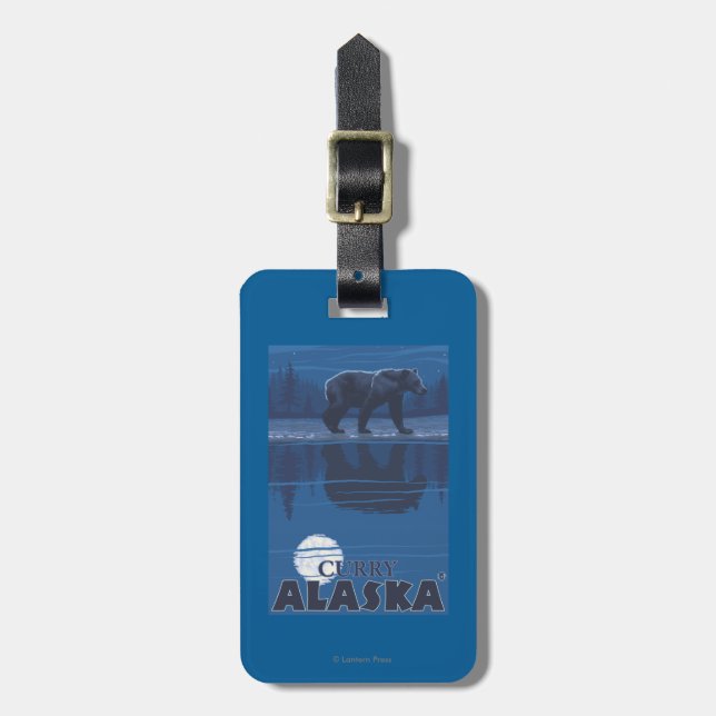 Bear in Moonlight - Curry, Alaska Luggage Tag (Front Vertical)