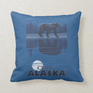 Bear in Moonlight - Curry, Alaska Throw Pillow