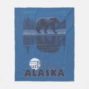 Bear in Moonlight - Denali National Park, Alaska Fleece Blanket