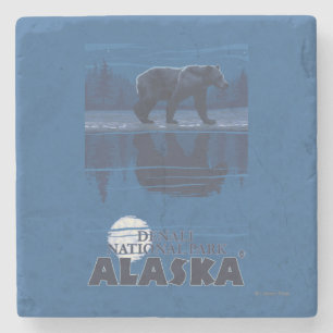 Bear in Moonlight - Denali National Park, Alaska Stone Coaster