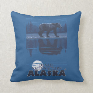 Bear in Moonlight - Denali National Park, Alaska Throw Pillow
