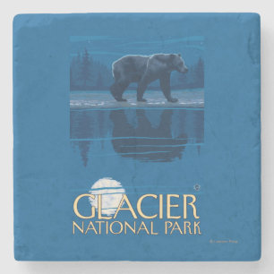 Bear in Moonlight - Glacier National Park, MT Stone Coaster