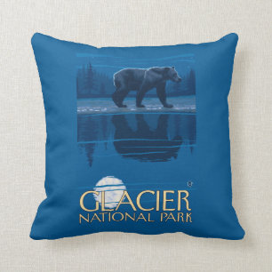 Bear in Moonlight - Glacier National Park, MT Throw Pillow
