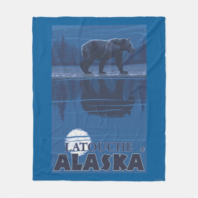 Bear in Moonlight - Latouche, Alaska Fleece Blanket (Front)