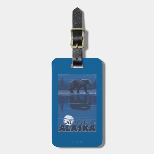 Bear in Moonlight - Latouche, Alaska Luggage Tag (Front Vertical)