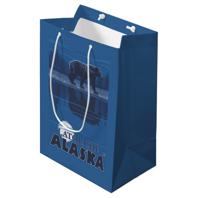Bear in Moonlight - Latouche, Alaska Medium Gift Bag (Front Angled)