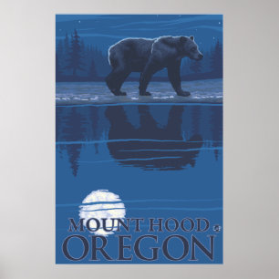 Bear in Moonlight - Mount Hood, Oregon Poster