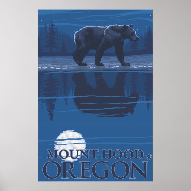 Bear in Moonlight - Mount Hood, Oregon Poster (Front)