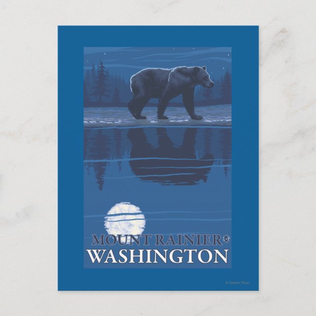 Bear in Moonlight - Mount Rainier, Washington Postcard (Front)