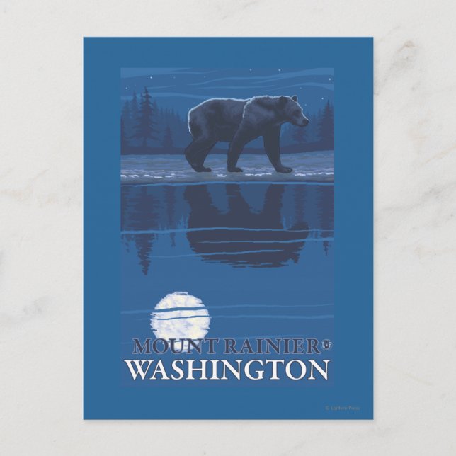 Bear in Moonlight - Mount Rainier, Washington Postcard (Front)