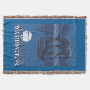 Bear in Moonlight - Mount Rainier, Washington Throw Blanket