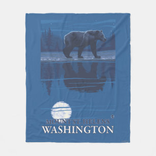 Bear in Moonlight - Mount St. Helens, Fleece Blanket