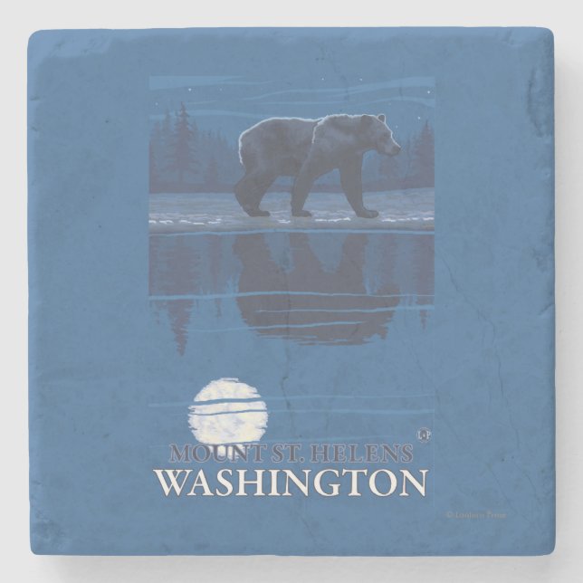 Bear in Moonlight - Mount St. Helens, Stone Coaster (Front)