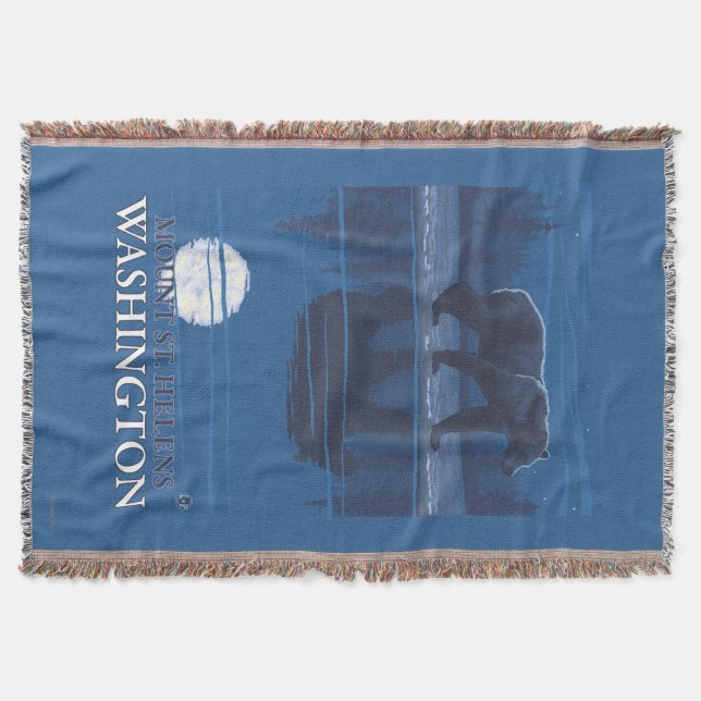 Bear in Moonlight - Mount St. Helens, Throw Blanket (Front)