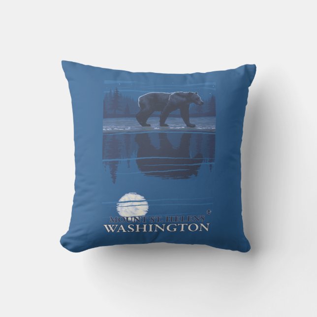 Bear in Moonlight - Mount St. Helens, Throw Pillow (Front)