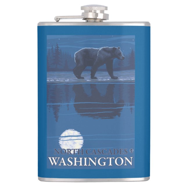 Bear in Moonlight - North Cascades, Washington Hip Flask (Front)