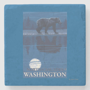 Bear in Moonlight - North Cascades, Washington Stone Coaster