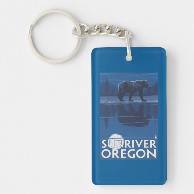 Bear in Moonlight - Sun River, Oregon Keychain (Front)