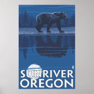 Bear in Moonlight - Sun River, Oregon Poster