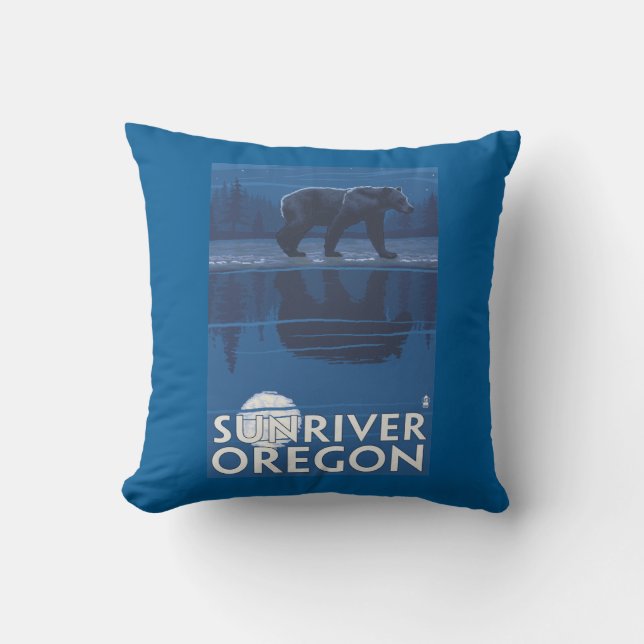 Bear in Moonlight - Sun River, Oregon Throw Pillow (Front)