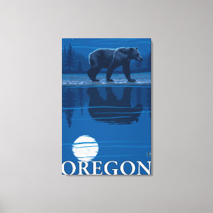 Bear in Moonlight- Vintage Travel Poster Canvas Print