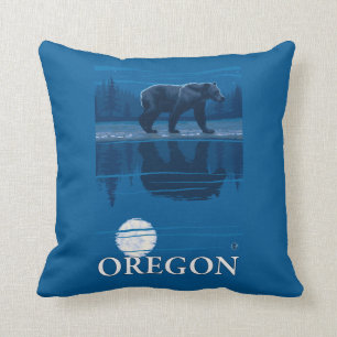 Bear in Moonlight- Vintage Travel Poster Throw Pillow