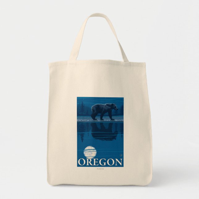 Bear in Moonlight- Vintage Travel Poster Tote Bag (Front)