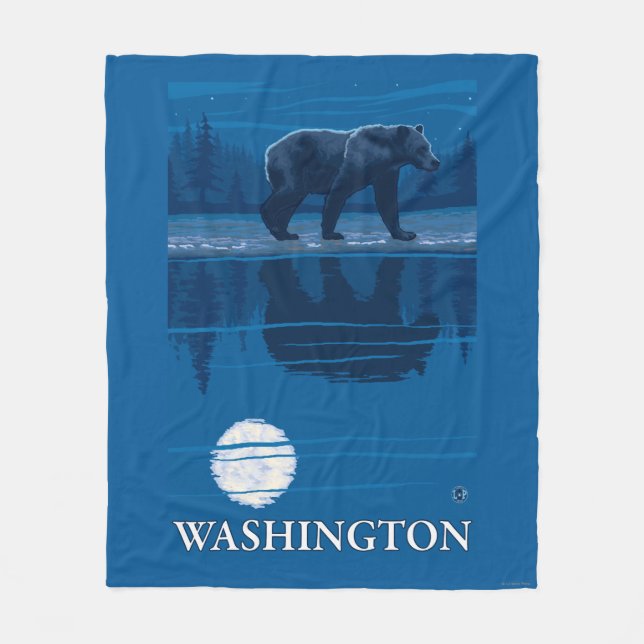 Bear in Moonlight - Washington Fleece Blanket (Front)