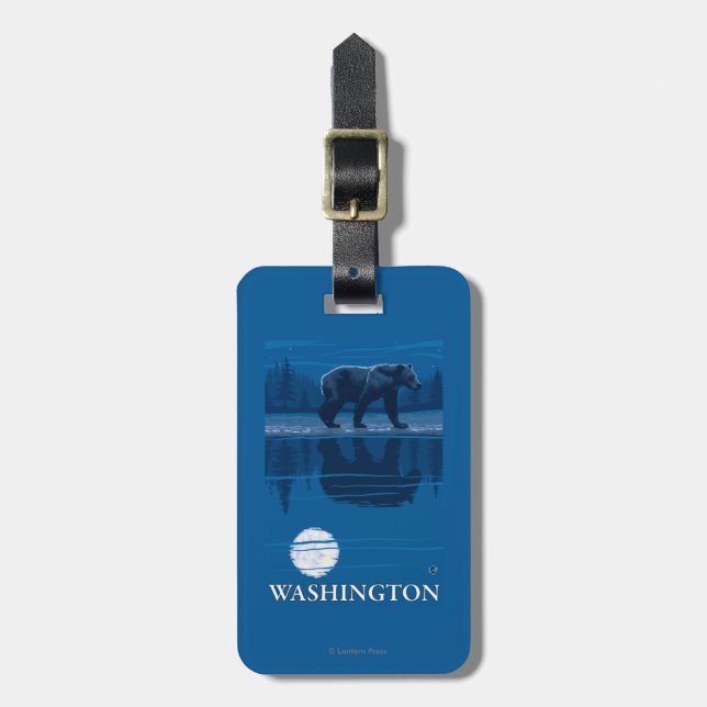 Bear in Moonlight - Washington Luggage Tag (Front Vertical)