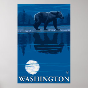 Bear in Moonlight - Washington Poster
