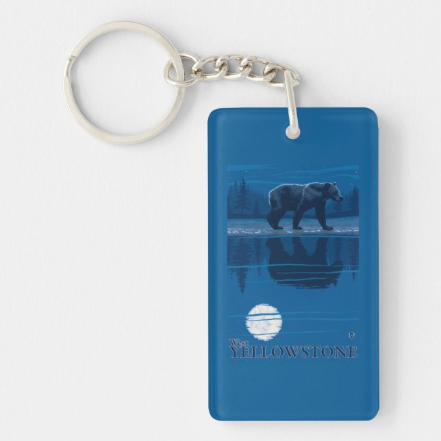 Bear in Moonlight - West Yellowstone, Montana Keychain (Front)