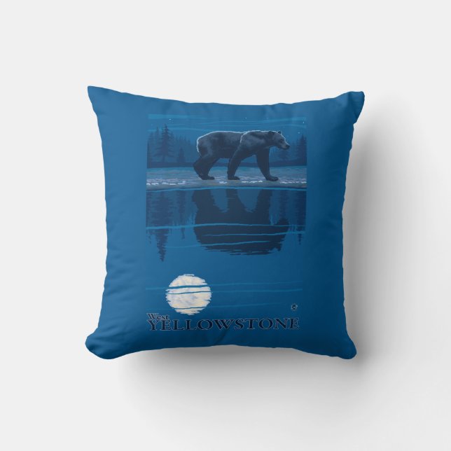 Bear in Moonlight - West Yellowstone, Montana Throw Pillow (Front)