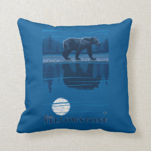 Bear in Moonlight - West Yellowstone, Montana Throw Pillow
