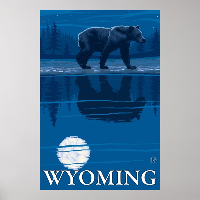 Bear in Moonlight - Wyoming Poster (Front)