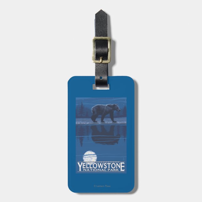 Bear in Moonlight - Yellowstone National Park Luggage Tag (Front Vertical)