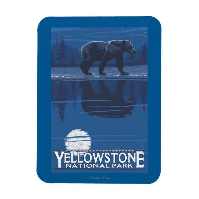 Bear in Moonlight - Yellowstone National Park Magnet (Vertical)