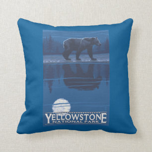 Bear in Moonlight - Yellowstone National Park Throw Pillow
