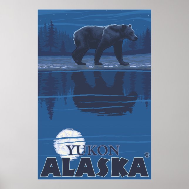 Bear in Moonlight - Yukon, Alaska Poster (Front)