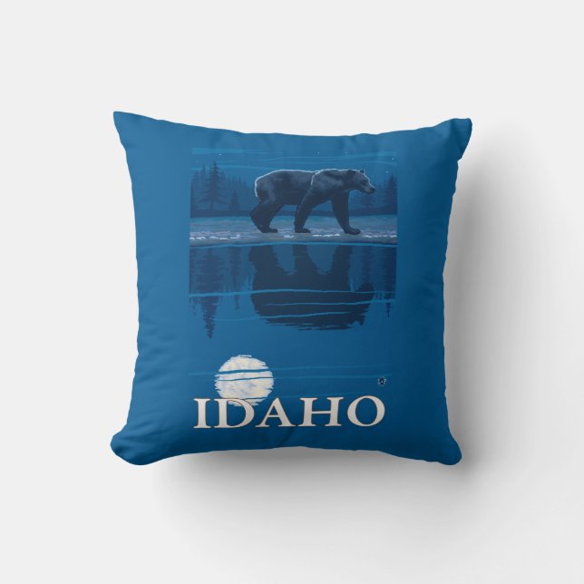 Bear in MoonlightIdahoVintage Travel Poster Throw Pillow (Front)