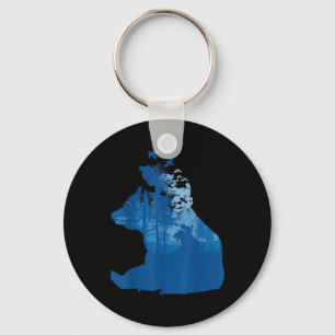 Bear In Nature Forest Silhouette Birds Environment Keychain