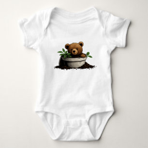 Bear in Potted Plant Illustration Baby Bodysuit