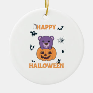 Bear In Pumpkin Sweet Bears Happy Halloween Ceramic Ornament